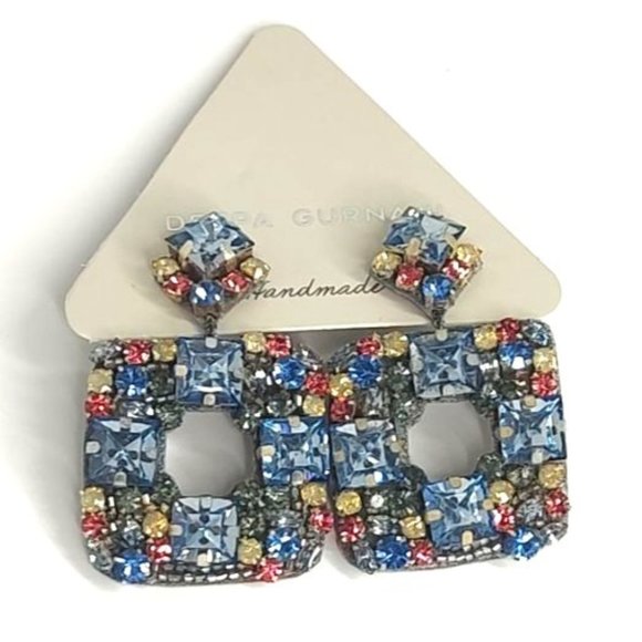 Deepa Gurnani Earrings Chandelier Blue Crytal Beaded Stones Jazlyn Cocktail - Picture 3 of 10